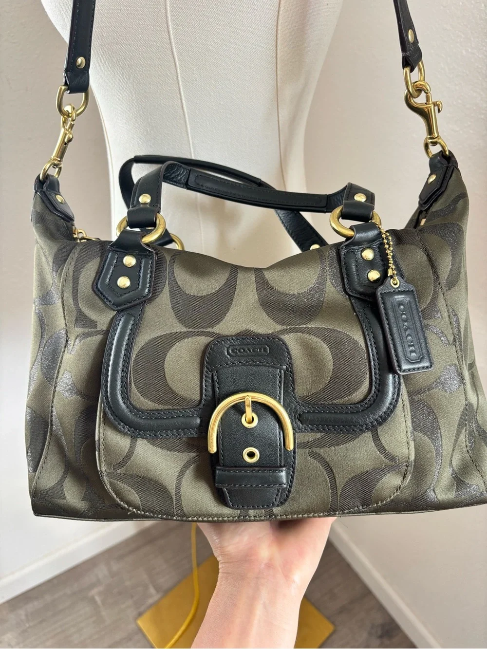 Coach Signature Satchel in Dark Brown and Black